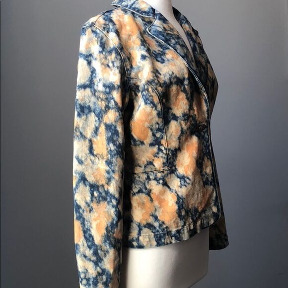 ROMABLUE Vintage Look Bleach Tie Dye Denim Jacket Blue Orange Women’s Size Large - Picture 11 of 13